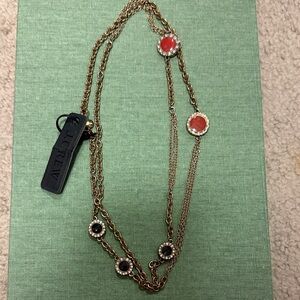 J. Crew Gold-Tone Layered Necklace with Coral and Black Cabochons